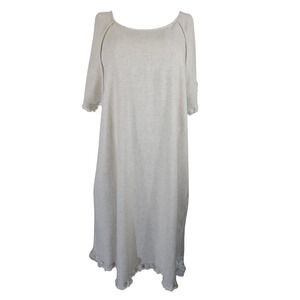 Umgee Beige High Low Fringed Hem Linen Blend Lagenlook Pockets Women's Dress L